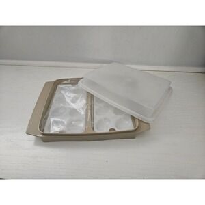 Vintage Tupperware Deviled Egg Keeper Carrier Tray With Inserts  Almond Tan #723
